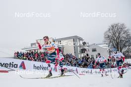 07.03.2018, Drammen, Norway (NOR): Johannes Hoesflot Klaebo (NOR), Paal Golberg (NOR), Kasper Stadaas (NOR), (l-r)  - FIS world cup cross-country, individual sprint, Drammen (NOR). www.nordicfocus.com. © Modica/NordicFocus. Every downloaded picture is fee-liable.