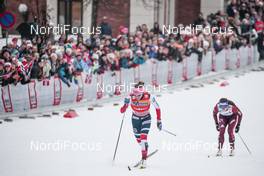 07.03.2018, Drammen, Norway (NOR): Maiken Caspersen Falla (NOR), Natalia Nepryaeva (RUS), (l-r)  - FIS world cup cross-country, individual sprint, Drammen (NOR). www.nordicfocus.com. © Modica/NordicFocus. Every downloaded picture is fee-liable.
