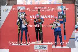 07.03.2018, Drammen, Norway (NOR): Stina Nilsson (SWE), Jessica Diggins (USA), Maiken Caspersen Falla (NOR), (l-r) - FIS world cup cross-country, individual sprint, Drammen (NOR). www.nordicfocus.com. © Modica/NordicFocus. Every downloaded picture is fee-liable.