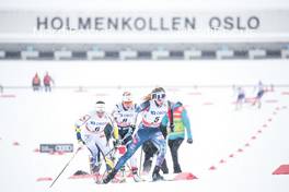 11.03.2018, Oslo, Norway (NOR): Charlotte Kalla (SWE), Ragnhild Haga (NOR), Jessica Diggins (USA), (l-r)  - FIS world cup cross-country, mass women, Oslo (NOR). www.nordicfocus.com. © Modica/NordicFocus. Every downloaded picture is fee-liable.