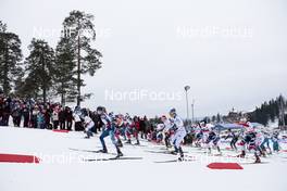 11.03.2018, Oslo, Norway (NOR): Heidi Weng (NOR), Ingvild Flugstad Oestberg (NOR), Teresa Stadlober (AUT), Krista Parmakoski (FIN), Jessica Diggins (USA), Charlotte Kalla (SWE), Marit Bjoergen (NOR), Ragnhild Haga (NOR), Kerttu Niskanen (FIN), Sadie Bjornsen (USA), (l-r)  - FIS world cup cross-country, mass women, Oslo (NOR). www.nordicfocus.com. © Modica/NordicFocus. Every downloaded picture is fee-liable.