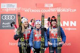 16.03.2018, Falun Sweden (SWE): Stina Nilsson (SWE), Sophie Caldwell (USA), Maiken Caspersen Falla (NOR), (l-r) - FIS world cup cross-country, individual sprint, Falun (SWE). www.nordicfocus.com. © Modica/NordicFocus. Every downloaded picture is fee-liable.