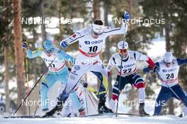 16.03.2018, Falun Sweden (SWE): Viktor Thorn (SWE), Anton Persson (SWE), Martin Johnsrud Sundby (NOR), (l-r)  - FIS world cup cross-country, individual sprint, Falun (SWE). www.nordicfocus.com. © Modica/NordicFocus. Every downloaded picture is fee-liable.