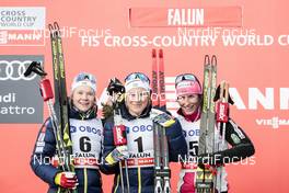 16.03.2018, Falun Sweden (SWE): Jonna Sundling (SWE), Hanna Falk (SWE), Marit Bjoergen (NOR), (l-r) - FIS world cup cross-country, individual sprint, Falun (SWE). www.nordicfocus.com. © Modica/NordicFocus. Every downloaded picture is fee-liable.