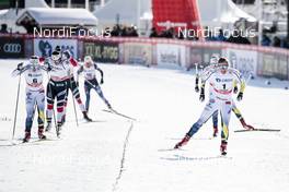 16.03.2018, Falun Sweden (SWE): Hanna Falk (SWE), Marit Bjoergen (NOR), Jonna Sundling (SWE), (l-r)  - FIS world cup cross-country, individual sprint, Falun (SWE). www.nordicfocus.com. © Modica/NordicFocus. Every downloaded picture is fee-liable.