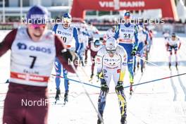 17.03.2018, Falun Sweden (SWE): Alexander Bolshunov (RUS), Calle Halfvarsson (SWE), (l-r)  - FIS world cup cross-country, mass men, Falun (SWE). www.nordicfocus.com. © Modica/NordicFocus. Every downloaded picture is fee-liable.