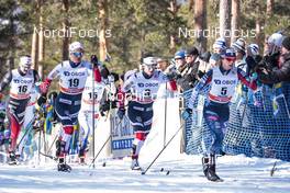 17.03.2018, Falun Sweden (SWE): Ingvild Flugstad Oestberg (NOR), Kathrine Rolsted Harsem (NOR), Marit Bjoergen (NOR), Jessica Diggins (USA), (l-r)  - FIS world cup cross-country, mass women, Falun (SWE). www.nordicfocus.com. © Modica/NordicFocus. Every downloaded picture is fee-liable.
