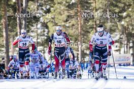17.03.2018, Falun Sweden (SWE): Astrid Uhrenholdt Jacobsen (NOR), Ingvild Flugstad Oestberg (NOR), Marit Bjoergen (NOR), (l-r)  - FIS world cup cross-country, mass women, Falun (SWE). www.nordicfocus.com. © Modica/NordicFocus. Every downloaded picture is fee-liable.