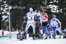 18.03.2018, Falun Sweden (SWE): Calle Halfvarsson (SWE), Johannes Hoesflot Klaebo (NOR), (l-r)  - FIS world cup cross-country, pursuit men, Falun (SWE). www.nordicfocus.com. © Modica/NordicFocus. Every downloaded picture is fee-liable.
