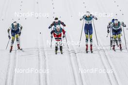 13.02.2018, Pyeongchang, Korea (KOR): Anna Dyvik (SWE), Maiken Caspersen Falla (NOR), Stina Nilsson (SWE), Hanna Falk (SWE), (l-r)  - XXIII. Olympic Winter Games Pyeongchang 2018, cross-country, individual sprint,  Pyeongchang (KOR). www.nordicfocus.com. © Modica/NordicFocus. Every downloaded picture is fee-liable.