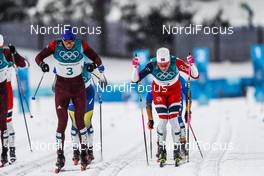 13.02.2018, Pyeongchang, Korea (KOR): Teodor Peterson (SWE), Alexander Bolshunov (RUS), Johannes Hoesflot Klaebo (NOR), Federico Pellegrino (ITA), (l-r)  - XXIII. Olympic Winter Games Pyeongchang 2018, cross-country, individual sprint,  Pyeongchang (KOR). www.nordicfocus.com. © Modica/NordicFocus. Every downloaded picture is fee-liable.