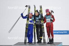 13.02.2018, Pyeongchang, Korea (KOR): Maiken Caspersen Falla (NOR), Stina Nilsson (SWE), Yulia Belorukova (RUS), (l-r) - XXIII. Olympic Winter Games Pyeongchang 2018, cross-country, individual sprint,  Pyeongchang (KOR). www.nordicfocus.com. © Thibaut/NordicFocus. Every downloaded picture is fee-liable.