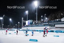 13.02.2018, Pyeongchang, Korea (KOR): Johannes Hoesflot Klaebo (NOR), Alexander Bolshunov (RUS), Federico Pellegrino (ITA), Teodor Peterson (SWE), Alexander Panzhinskiy (RUS), (l-r)  - XXIII. Olympic Winter Games Pyeongchang 2018, cross-country, individual sprint,  Pyeongchang (KOR). www.nordicfocus.com. © Modica/NordicFocus. Every downloaded picture is fee-liable.