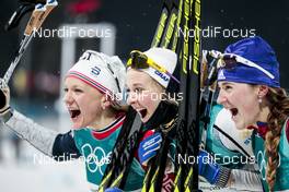 13.02.2018, Pyeongchang, Korea (KOR): Maiken Caspersen Falla (NOR), Stina Nilsson (SWE), Yulia Belorukova (RUS), (l-r)  - XXIII. Olympic Winter Games Pyeongchang 2018, cross-country, individual sprint,  Pyeongchang (KOR). www.nordicfocus.com. © Modica/NordicFocus. Every downloaded picture is fee-liable.