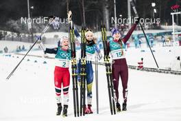 13.02.2018, Pyeongchang, Korea (KOR): Maiken Caspersen Falla (NOR), Stina Nilsson (SWE), Yulia Belorukova (RUS), (l-r)  - XXIII. Olympic Winter Games Pyeongchang 2018, cross-country, individual sprint,  Pyeongchang (KOR). www.nordicfocus.com. © Modica/NordicFocus. Every downloaded picture is fee-liable.