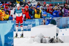 13.02.2018, Pyeongchang, Korea (KOR): Johannes Hoesflot Klaebo (NOR), Federico Pellegrino (ITA), (l-r)  - XXIII. Olympic Winter Games Pyeongchang 2018, cross-country, individual sprint,  Pyeongchang (KOR). www.nordicfocus.com. © Modica/NordicFocus. Every downloaded picture is fee-liable.
