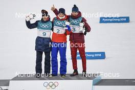 13.02.2018, Pyeongchang, Korea (KOR): Federico Pellegrino (ITA), Johannes Hoesflot Klaebo (NOR), Alexander Bolshunov (RUS), (l-r) - XXIII. Olympic Winter Games Pyeongchang 2018, cross-country, individual sprint,  Pyeongchang (KOR). www.nordicfocus.com. © Thibaut/NordicFocus. Every downloaded picture is fee-liable.