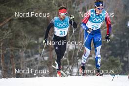 24.02.2018, Pyeongchang, Korea (KOR): Jonas Dobler (GER), Scott Patterson (USA), (l-r)  - XXIII. Olympic Winter Games Pyeongchang 2018, cross-country, mass men,  Pyeongchang (KOR). www.nordicfocus.com. © Modica/NordicFocus. Every downloaded picture is fee-liable.