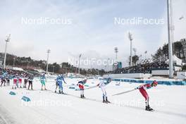 24.02.2018, Pyeongchang, Korea (KOR): Francesco De Fabiani (ITA), Martin Johnsrud Sundby (NOR), Iivo Niskanen (FIN), Alex Harvey (CAN), (l-r)  - XXIII. Olympic Winter Games Pyeongchang 2018, cross-country, mass men,  Pyeongchang (KOR). www.nordicfocus.com. © Modica/NordicFocus. Every downloaded picture is fee-liable.