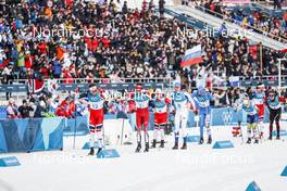 24.02.2018, Pyeongchang, Korea (KOR): Emil Iversen (NOR), Alex Harvey (CAN), Martin Johnsrud Sundby (NOR), Iivo Niskanen (FIN), Francesco De Fabiani (ITA), Jens Burman (SWE), Dario Cologna (SUI), (l-r)  - XXIII. Olympic Winter Games Pyeongchang 2018, cross-country, mass men,  Pyeongchang (KOR). www.nordicfocus.com. © Modica/NordicFocus. Every downloaded picture is fee-liable.
