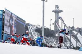24.02.2018, Pyeongchang, Korea (KOR): Emil Iversen (NOR), Martin Johnsrud Sundby (NOR), Maicol Rastelli (ITA), Alexey Chervotkin (RUS), (l-r)  - XXIII. Olympic Winter Games Pyeongchang 2018, cross-country, mass men,  Pyeongchang (KOR). www.nordicfocus.com. © Modica/NordicFocus. Every downloaded picture is fee-liable.