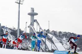 24.02.2018, Pyeongchang, Korea (KOR): Emil Iversen (NOR), Martin Johnsrud Sundby (NOR), Alexey Poltoranin (KAZ), Maicol Rastelli (ITA), Alexey Chervotkin (RUS), (l-r)  - XXIII. Olympic Winter Games Pyeongchang 2018, cross-country, mass men,  Pyeongchang (KOR). www.nordicfocus.com. © Modica/NordicFocus. Every downloaded picture is fee-liable.