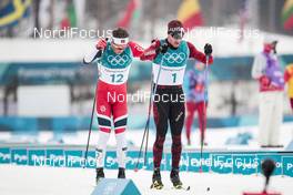 24.02.2018, Pyeongchang, Korea (KOR): Emil Iversen (NOR), Dario Cologna (SUI), (l-r)  - XXIII. Olympic Winter Games Pyeongchang 2018, cross-country, mass men,  Pyeongchang (KOR). www.nordicfocus.com. © Modica/NordicFocus. Every downloaded picture is fee-liable.