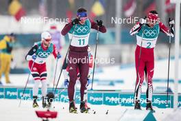 24.02.2018, Pyeongchang, Korea (KOR): Andrey Larkov (RUS), Alex Harvey (CAN), Martin Johnsrud Sundby (NOR), (l-r)  - XXIII. Olympic Winter Games Pyeongchang 2018, cross-country, mass men,  Pyeongchang (KOR). www.nordicfocus.com. © Modica/NordicFocus. Every downloaded picture is fee-liable.