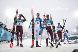24.02.2018, Pyeongchang, Korea (KOR): Alexander Bolshunov (RUS), Iivo Niskanen (FIN), Andrey Larkov (RUS), (l-r)  - XXIII. Olympic Winter Games Pyeongchang 2018, cross-country, mass men,  Pyeongchang (KOR). www.nordicfocus.com. © Modica/NordicFocus. Every downloaded picture is fee-liable.