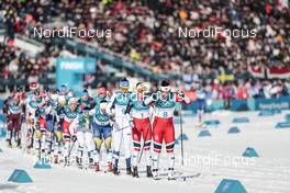 25.02.2018, Pyeongchang, Korea (KOR): Marit Bjoergen (NOR), Heidi Weng (NOR), Kerttu Niskanen (FIN), Charlotte Kalla (SWE), Ragnhild Haga (NOR), (l-r)  - XXIII. Olympic Winter Games Pyeongchang 2018, cross-country, mass women,  Pyeongchang (KOR). www.nordicfocus.com. © Modica/NordicFocus. Every downloaded picture is fee-liable.