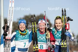 25.02.2018, Pyeongchang, Korea (KOR): Krista Parmakoski (FIN), Marit Bjoergen (NOR), Stina Nilsson (SWE), (l-r)  - XXIII. Olympic Winter Games Pyeongchang 2018, cross-country, mass women,  Pyeongchang (KOR). www.nordicfocus.com. © Modica/NordicFocus. Every downloaded picture is fee-liable.