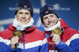 12.02.2018, Pyeongchang, Korea (KOR): Johannes Hoesflot Klaebo (NOR), Martin Johnsrud Sundby (NOR), (l-r)  - XXIII. Olympic Winter Games Pyeongchang 2018, cross-country, medals, Pyeongchang (KOR). www.nordicfocus.com. © Modica/NordicFocus. Every downloaded picture is fee-liable.