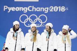 18.02.2018, Pyeongchang, Korea (KOR): Natalia Nepryaeva (RUS), Yulia Belorukova (RUS), Anastasia Sedova (RUS), Anna Nechaevskaya (RUS), (l-r)  - XXIII. Olympic Winter Games Pyeongchang 2018, cross-country, medals, Pyeongchang (KOR). www.nordicfocus.com. © Manzoni/NordicFocus. Every downloaded picture is fee-liable.