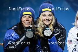 22.02.2018, Pyeongchang, Korea (KOR): Charlotte Kalla (SWE), Stina Nilsson (SWE), (l-r)  - XXIII. Olympic Winter Games Pyeongchang 2018, cross-country, medals, Pyeongchang (KOR). www.nordicfocus.com. © Modica/NordicFocus. Every downloaded picture is fee-liable.