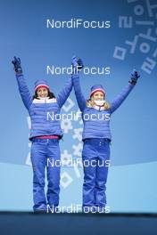 22.02.2018, Pyeongchang, Korea (KOR): Marit Bjoergen (NOR), Maiken Caspersen Falla (NOR), (l-r)  - XXIII. Olympic Winter Games Pyeongchang 2018, cross-country, medals, Pyeongchang (KOR). www.nordicfocus.com. © Modica/NordicFocus. Every downloaded picture is fee-liable.