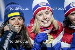 15.02.2018, Pyeongchang, Korea (KOR): Charlotte Kalla (SWE), Ragnhild Haga (NOR), (l-r) - XXIII. Olympic Winter Games Pyeongchang 2018, cross-country, medals, Pyeongchang (KOR). www.nordicfocus.com. © Modica/NordicFocus. Every downloaded picture is fee-liable.