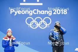 10.02.2018, Pyeongchang, Korea (KOR): Maiken Caspersen Falla (NOR), Stina Nilsson (SWE), (l-r)  - XXIII. Olympic Winter Games Pyeongchang 2018, cross-country, medals, Pyeongchang (KOR). www.nordicfocus.com. © Modica/NordicFocus. Every downloaded picture is fee-liable.