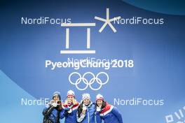 15.02.2018, Pyeongchang, Korea (KOR): Charlotte Kalla (SWE), Ragnhild Haga (NOR), Krista Parmakoski (FIN), Marit Bjoergen (NOR), (l-r) - XXIII. Olympic Winter Games Pyeongchang 2018, cross-country, medals, Pyeongchang (KOR). www.nordicfocus.com. © Modica/NordicFocus. Every downloaded picture is fee-liable.