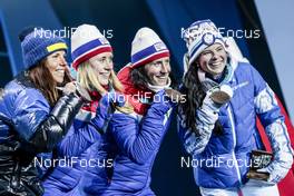 15.02.2018, Pyeongchang, Korea (KOR): Charlotte Kalla (SWE), Ragnhild Haga (NOR), Krista Parmakoski (FIN), Marit Bjoergen (NOR), (l-r) - XXIII. Olympic Winter Games Pyeongchang 2018, cross-country, medals, Pyeongchang (KOR). www.nordicfocus.com. © Modica/NordicFocus. Every downloaded picture is fee-liable.