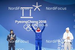 10.02.2018, Pyeongchang, Korea (KOR): Federico Pellegrino (ITA), Johannes Hoesflot Klaebo (NOR), Alexander Bolshunov (RUS), (l-r) - XXIII. Olympic Winter Games Pyeongchang 2018, cross-country, medals, Pyeongchang (KOR). www.nordicfocus.com. © Modica/NordicFocus. Every downloaded picture is fee-liable.