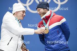 22.02.2018, Pyeongchang, Korea (KOR): Alexander Bolshunov (RUS), Martin Johnsrud Sundby (NOR), (l-r)  - XXIII. Olympic Winter Games Pyeongchang 2018, cross-country, medals, Pyeongchang (KOR). www.nordicfocus.com. © Modica/NordicFocus. Every downloaded picture is fee-liable.