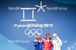 16.02.2018, Pyeongchang, Korea (KOR): Simen Hegstad Krueger (NOR), Dario Cologna (SUI), Denis Spitsov (RUS), (l-r) - XXIII. Olympic Winter Games Pyeongchang 2018, cross-country, medals, Pyeong Chang (KOR). www.nordicfocus.com. © Modica/NordicFocus. Every downloaded picture is fee-liable.