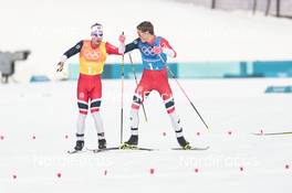 18.02.2018, Pyeongchang, Korea (KOR): Simen Hegstad Krueger (NOR), Johannes Hoesflot Klaebo (NOR), (l-r)  - XXIII. Olympic Winter Games Pyeongchang 2018, cross-country, 4x10km men,  Pyeongchang (KOR). www.nordicfocus.com. © Modica/NordicFocus. Every downloaded picture is fee-liable.