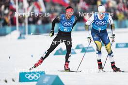 18.02.2018, Pyeongchang, Korea (KOR): Jonas Dobler (GER), Calle Halfvarsson (SWE), (l-r)  - XXIII. Olympic Winter Games Pyeongchang 2018, cross-country, 4x10km men,  Pyeongchang (KOR). www.nordicfocus.com. © Modica/NordicFocus. Every downloaded picture is fee-liable.