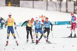18.02.2018, Pyeongchang, Korea (KOR): Marcus Hellner (SWE), Calle Halfvarsson (SWE), Lucas Boegl (GER), Jonas Dobler (GER), (l-r)  - XXIII. Olympic Winter Games Pyeongchang 2018, cross-country, 4x10km men,  Pyeongchang (KOR). www.nordicfocus.com. © Modica/NordicFocus. Every downloaded picture is fee-liable.