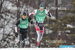 18.02.2018, Pyeongchang, Korea (KOR): Algo Karp (EST), Max Hauke (AUT), (l-r)  - XXIII. Olympic Winter Games Pyeongchang 2018, cross-country, 4x10km men,  Pyeongchang (KOR). www.nordicfocus.com. © Modica/NordicFocus. Every downloaded picture is fee-liable.
