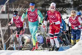 18.02.2018, Pyeongchang, Korea (KOR): Dominik Baldauf (AUT), Alexey Poltoranin (KAZ), Didrik Toenseth (NOR), Jens Burman (SWE), (l-r)  - XXIII. Olympic Winter Games Pyeongchang 2018, cross-country, 4x10km men,  Pyeongchang (KOR). www.nordicfocus.com. © Modica/NordicFocus. Every downloaded picture is fee-liable.