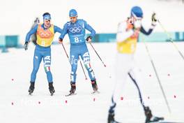 18.02.2018, Pyeongchang, Korea (KOR): Giandomenico Salvadori (ITA), Federico Pellegrino (ITA), (l-r)  - XXIII. Olympic Winter Games Pyeongchang 2018, cross-country, 4x10km men,  Pyeongchang (KOR). www.nordicfocus.com. © Modica/NordicFocus. Every downloaded picture is fee-liable.