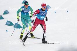 18.02.2018, Pyeongchang, Korea (KOR): Denis Volotka (KAZ), Knute Johnsgaard (CAN), (l-r)  - XXIII. Olympic Winter Games Pyeongchang 2018, cross-country, 4x10km men,  Pyeongchang (KOR). www.nordicfocus.com. © Modica/NordicFocus. Every downloaded picture is fee-liable.