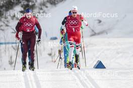 18.02.2018, Pyeongchang, Korea (KOR): Andrey Larkov (RUS), Didrik Toenseth (NOR), (l-r)  - XXIII. Olympic Winter Games Pyeongchang 2018, cross-country, 4x10km men,  Pyeongchang (KOR). www.nordicfocus.com. © Modica/NordicFocus. Every downloaded picture is fee-liable.